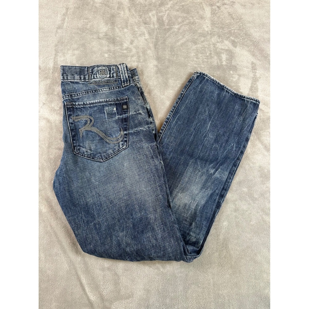 Rock & Republic Bolt Mens Straight Leg Jeans Blue Distressed 34x34 R510250